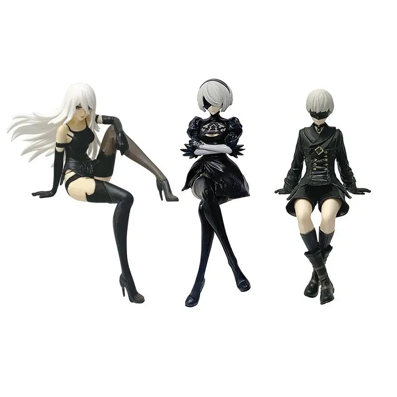 3 Styles NieR Automata Sitting PVC Figure YoRHa 2B 9S A2 Anime Character Mini Statue Solid PVC Collectible Figurine Desk Decor Gift For Game Fans Birthday Christmas Party Favor Cross-Border Wholesale