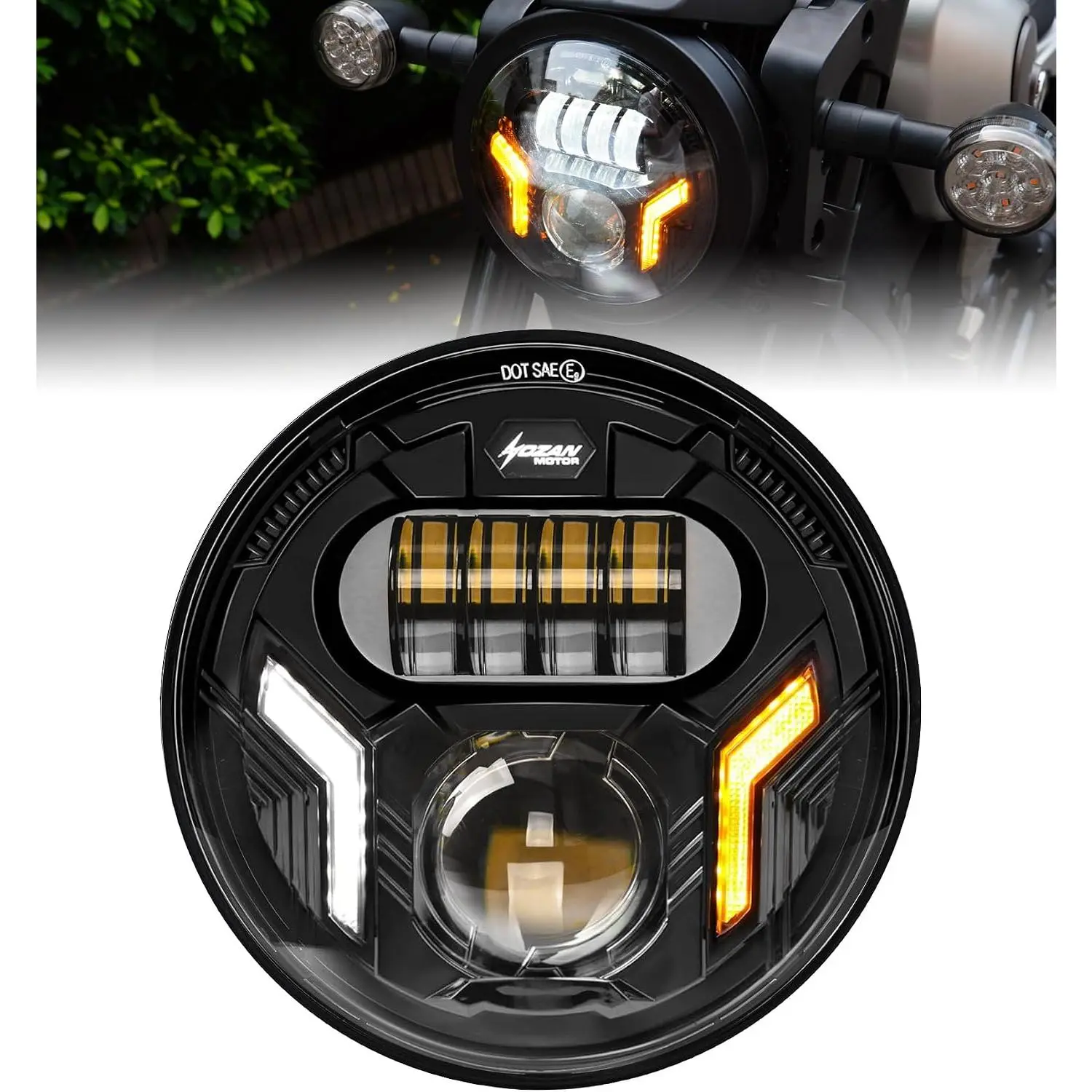 7in Motorcycle Headlights with Hi-Low Beam, White DRL-Enabled, Amber Turn Signal, Plug-and-Play Compatible with Street Glide, Road King, Electra Glide, Softail Heritage