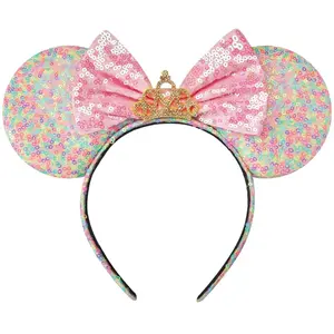 Sequin mouse ear headband, rainbow-colored mouse ear headband, women's headband, girl's princess hair accessory (rainbow crown L)