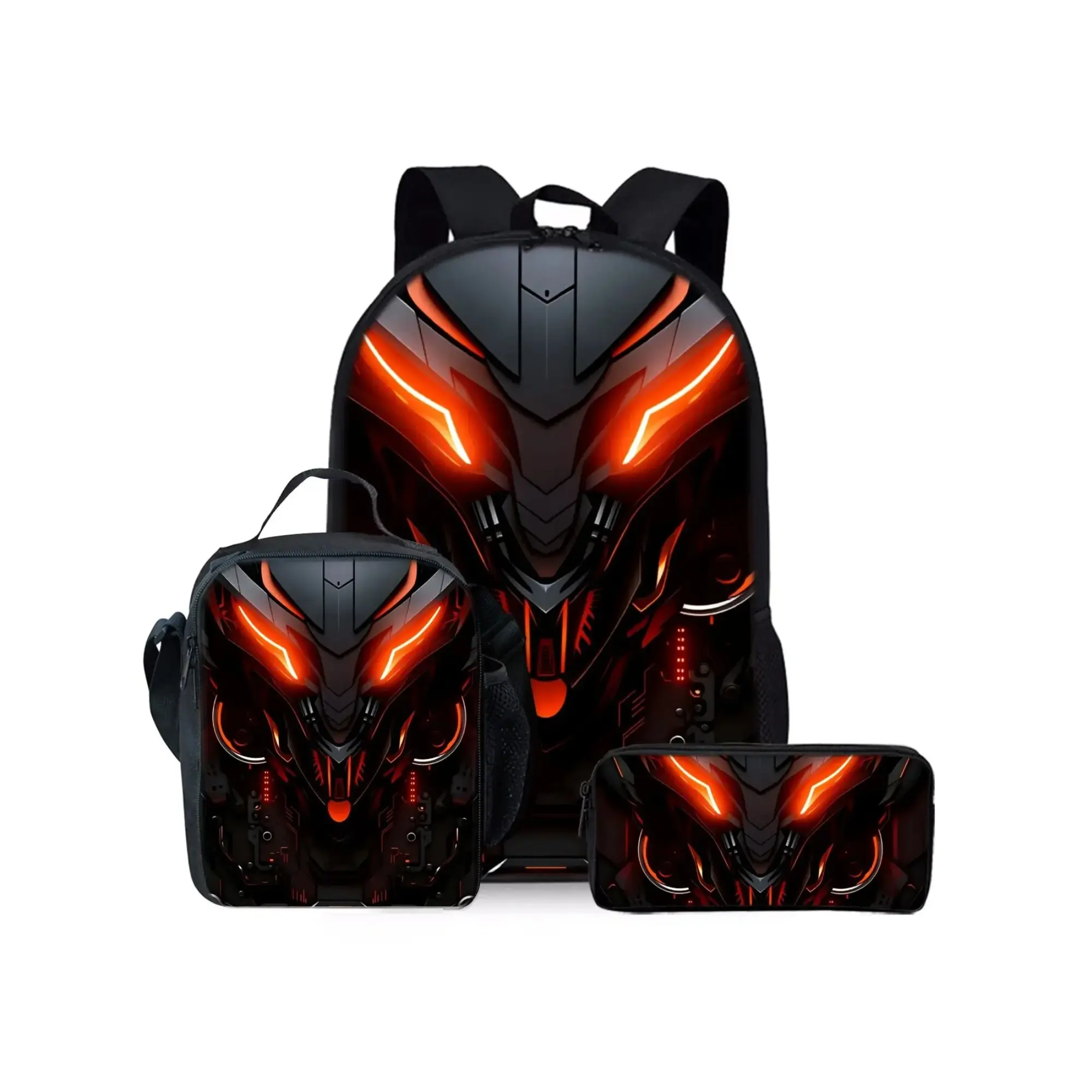 Mechanical robot print backpack three-piece set, including lunch bag, pencil case, and backpack, Backpack for school, Multi Function Backpack, Geek Bag