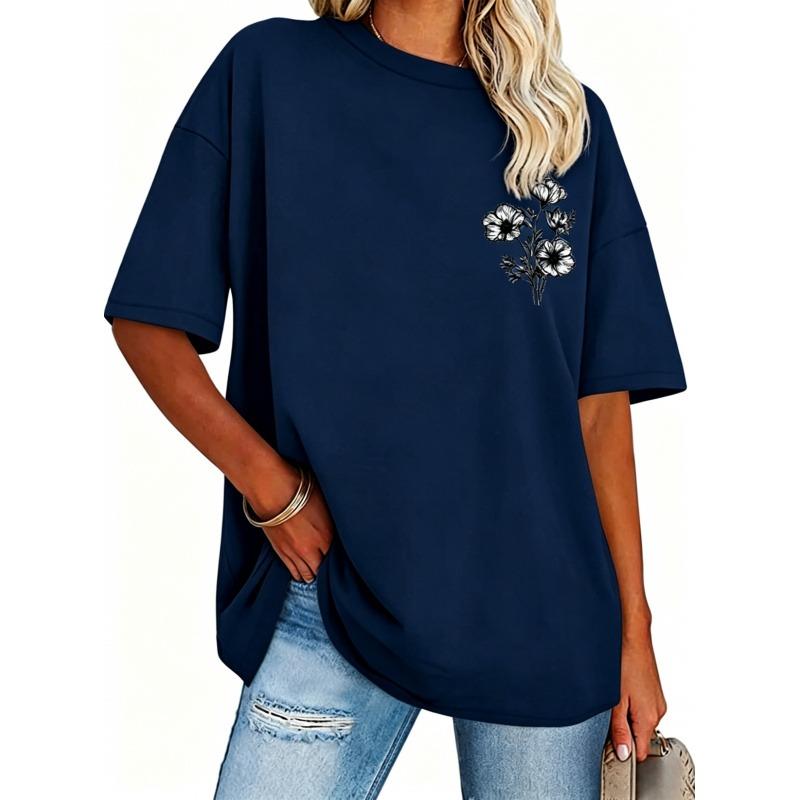 100% Cotton,Printed T-shirt Womens Oversized Short Sleeve,T Shirts Trendy Crew Neck Loose Workout Tee,Casual Summer Tops Cotton,Unisex,Basic,versatile