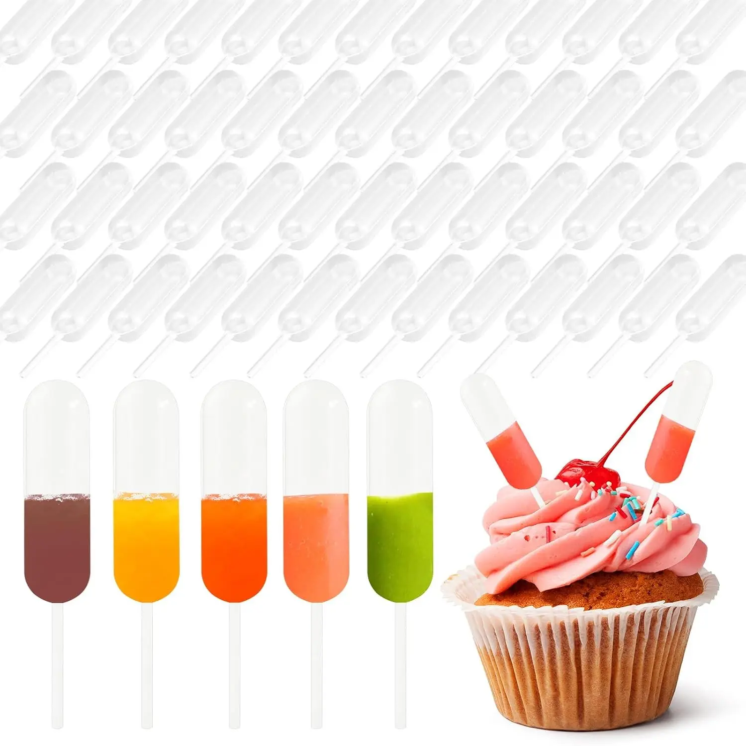100Pcs 4ml Disposable Clear Plastic Dropper Pipettes Food Injector Transfer Pipettes Suitable for Chocolate Strawberries Cupcakes Ice Cream Mini Cakes Waffles