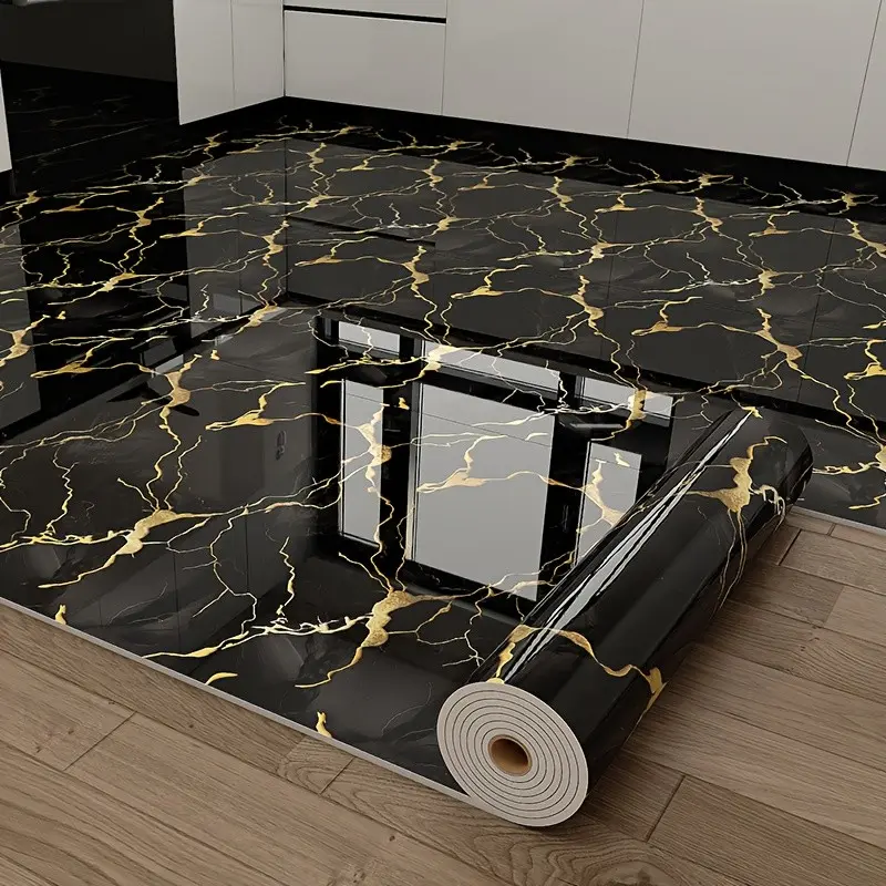 Marble Pattern Floor Sticker, Wall Decor, Waterproof Self-Adhesive Marble Wallpaper Roll, Heat Resistant, Kitchen Counter, Desktop Protector