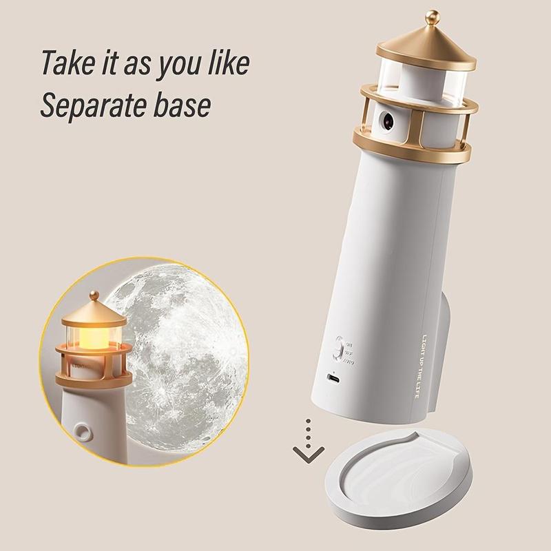 Moonlight Lighthouse Projection Light with Motion-Sensor Night Light, USB Rechargeable Lighting, Bedroom Bedside Lamp, LED Moonlight Projection Ambient Light, Decorative Gentle Lamp