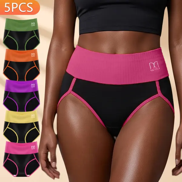 QUASTI Women's 5Pcs-5Mix Colors Fashion Basic Comfy High Waist Shaping Underwear, Stretchy Breathable Tummy Lift Hip Briefs, Non-Ride Up Wide Leg Opening Everyday Wear