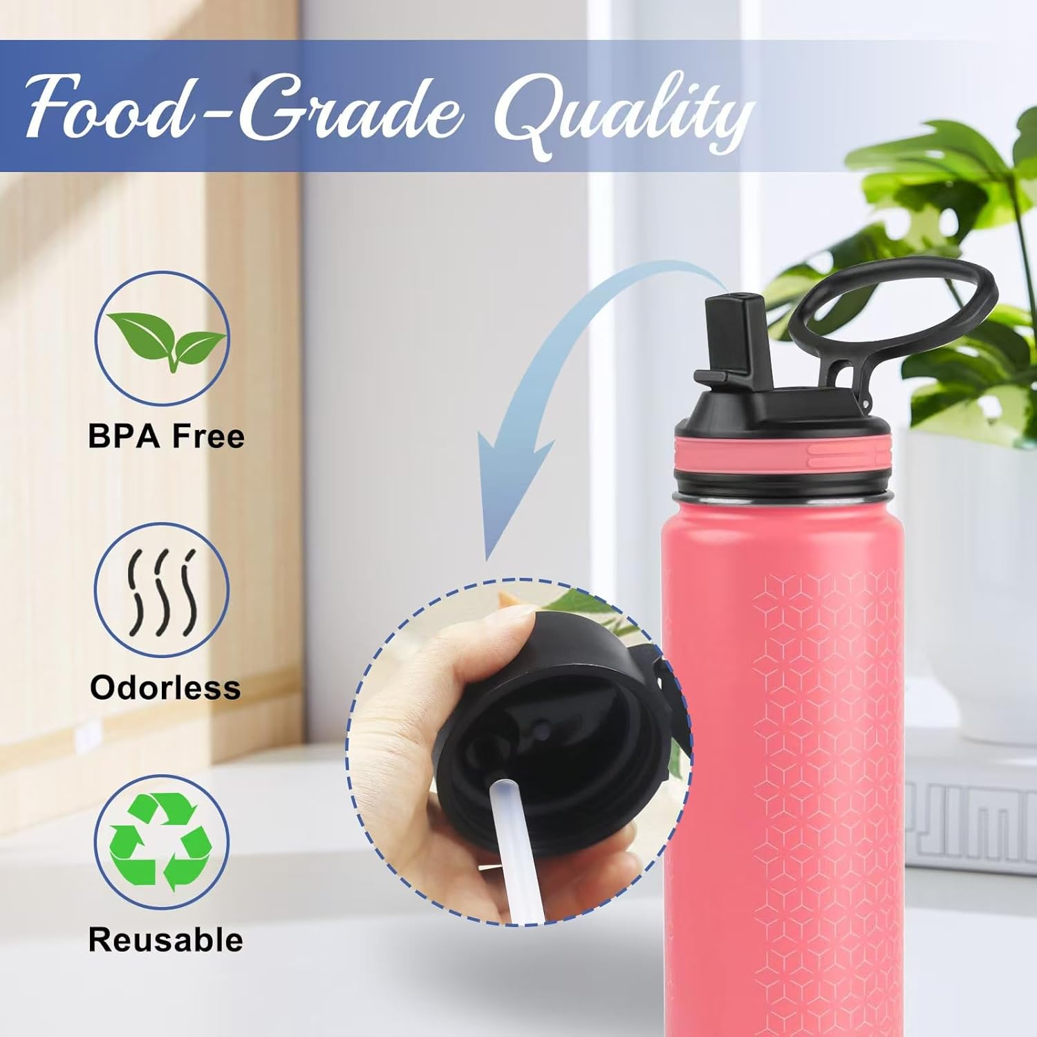 Replacement Straw Set for ThFlask Bottles - Fits 14/16/18/24/32/40/64 oz, Straws + Cleaning Brushes + Measuring Sheets +  Tool