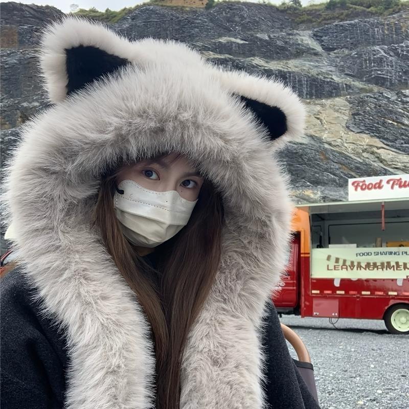 Winter Velvet Cat Ear Hat with Scarf  Soft Faux Fur Knit Beanie for Men & Women  Warm & Lightweight Fashion Hat with Toggle Closure for Cold Weather Adventures