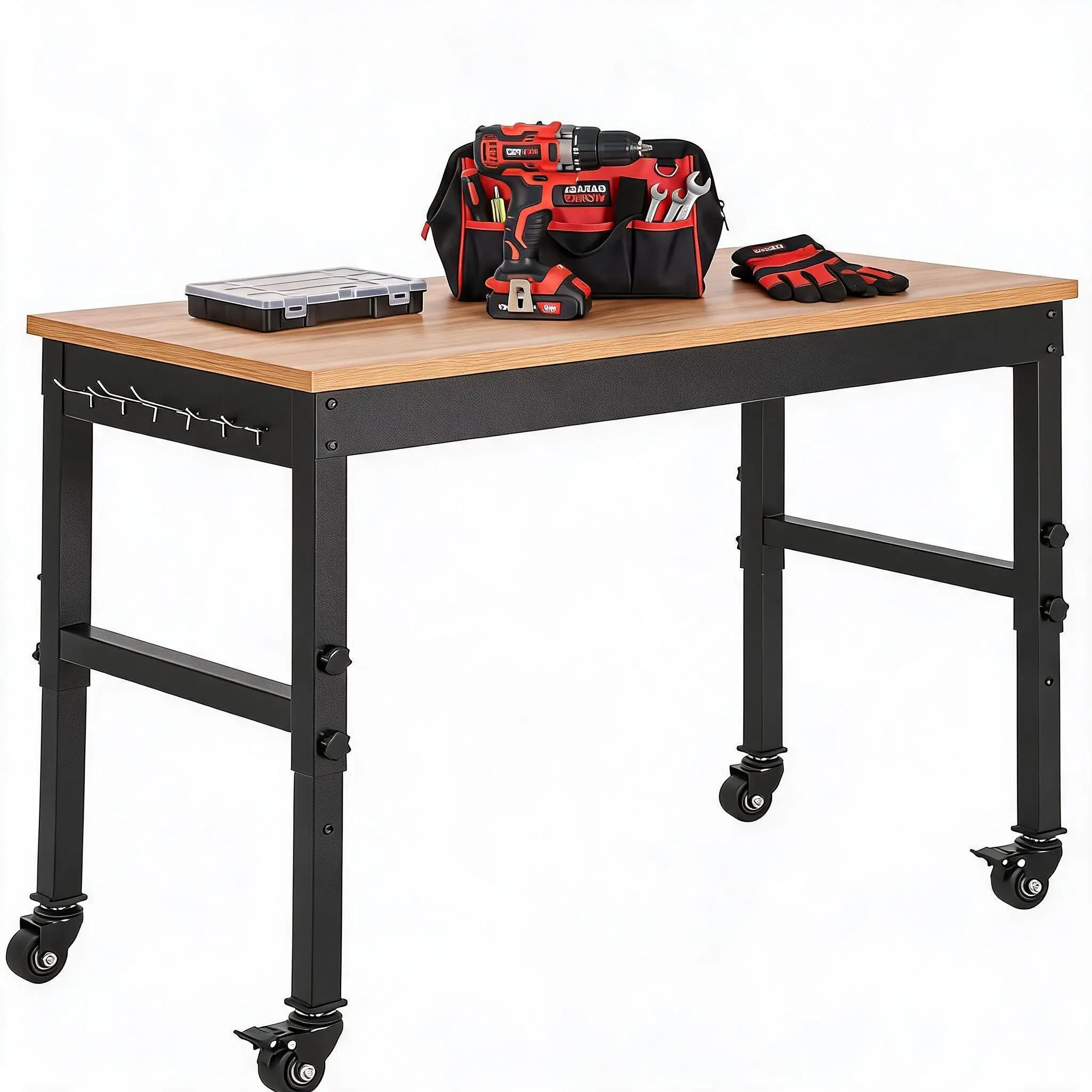 Garvee Heavy-Duty Adjustable Height Rolling Workbench