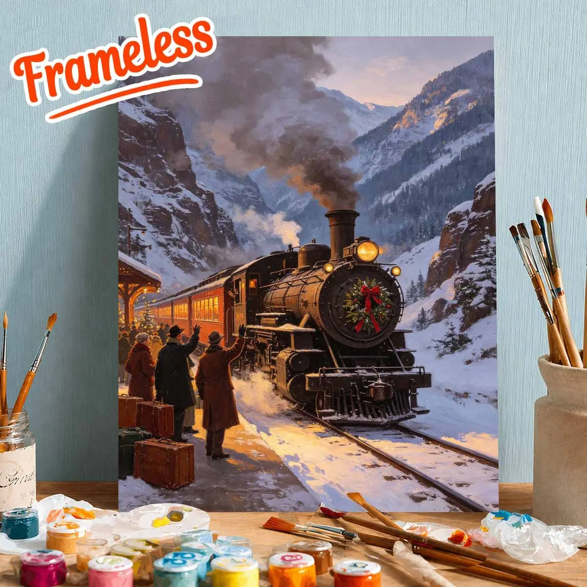 Adult Canvas Painting Kit, Train Pattern, DIY Paint by Numbers, Beginner Friendly, Holiday Gift, Home Decor, Wall Art