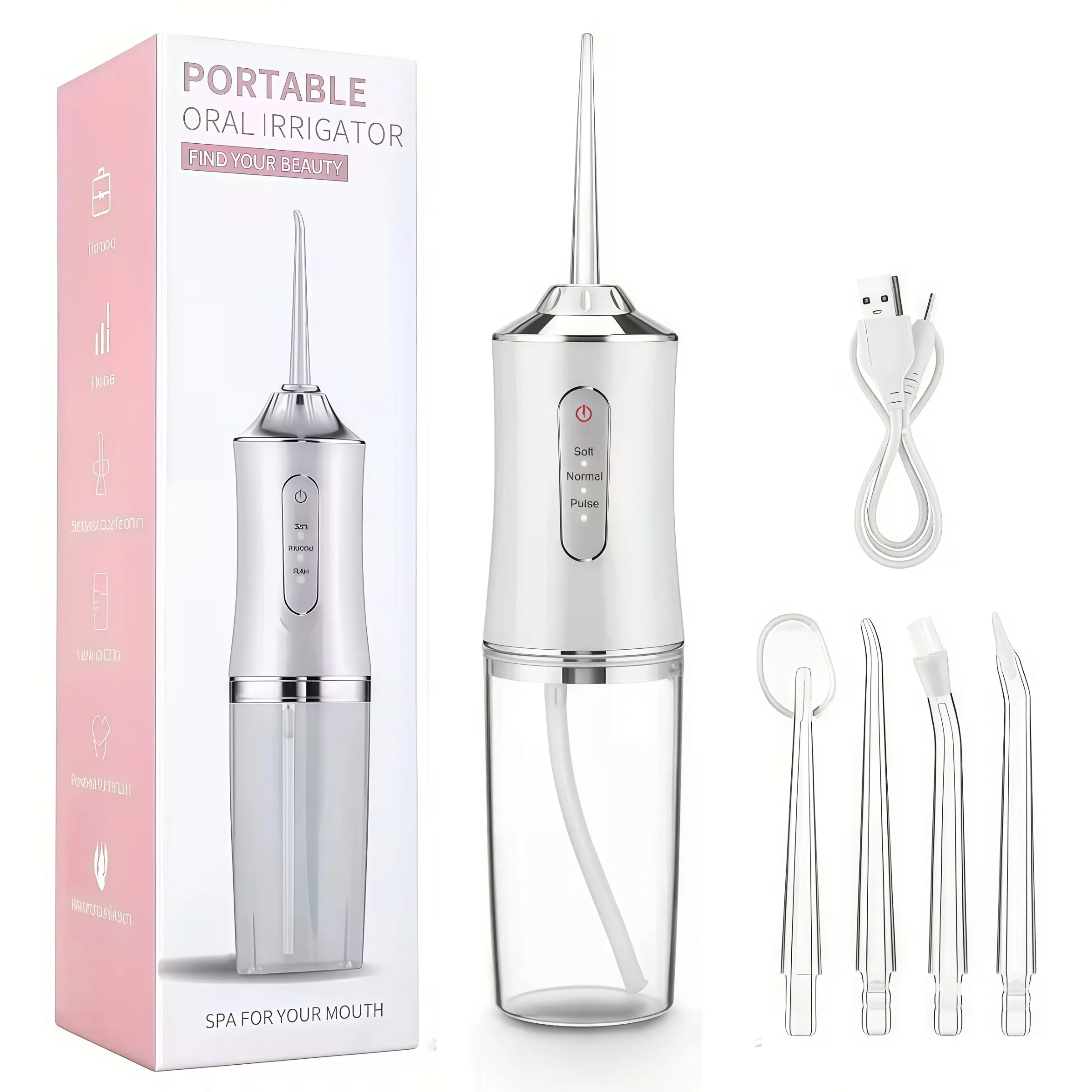 Rechargeable Portable Oral Irrigator, Portable Water Flosser, Oral Cleaning Tool with 4 Nozzles,800mah Capacity, Model A10, Fda Registered