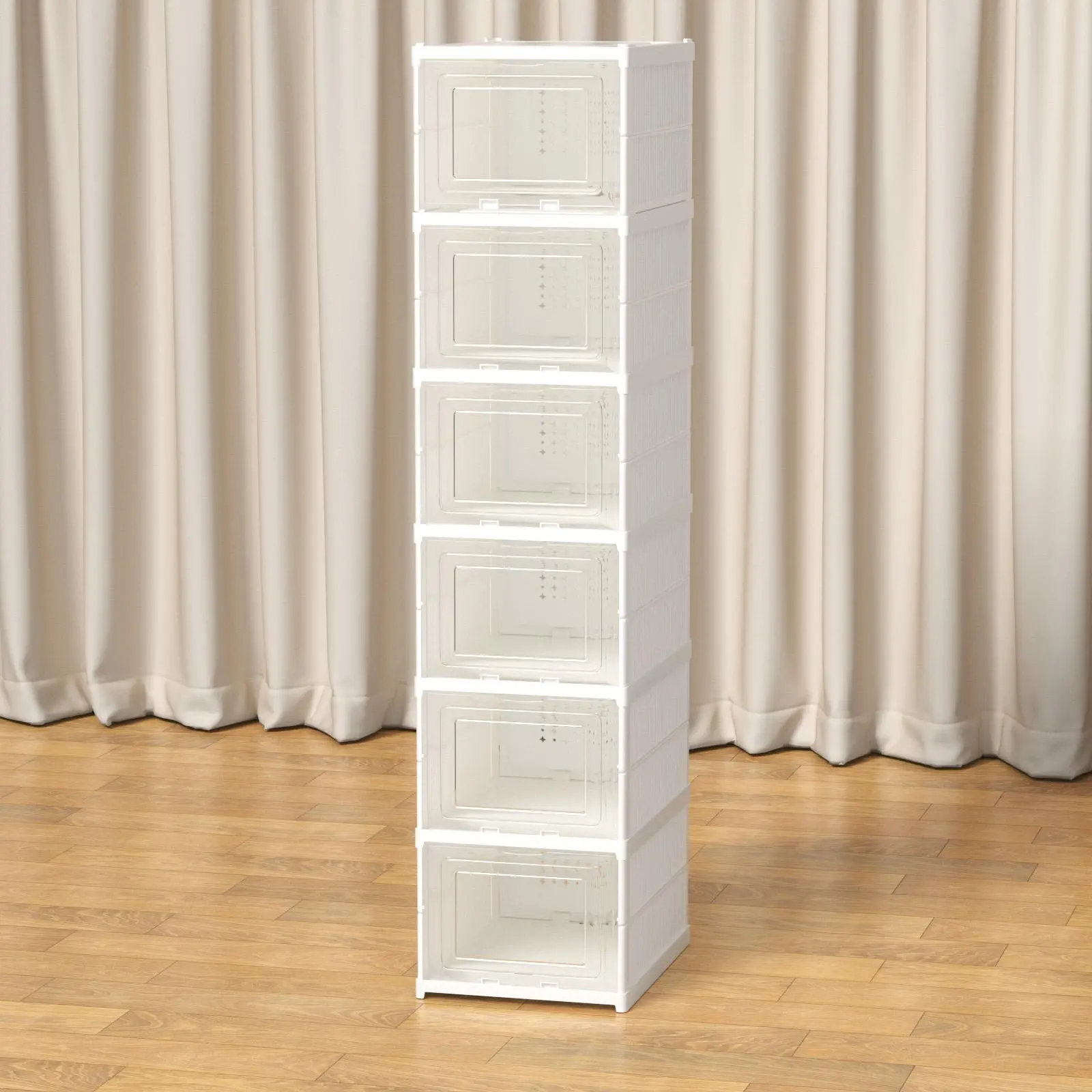 6-Tier Drop Front Shoe Storage Box with Clear Door, Stackable Shoe Organizer for Closet & Entryway