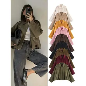 TFMLN Women Suede Bomber Jacket Spring New Fashion Long Sleeve Zipper Oversize Solid Bomber Coat Chic Lady 2025 Streetwear