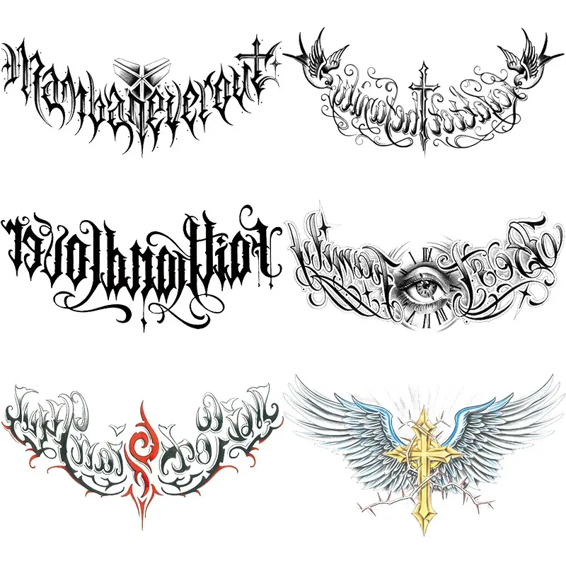 6 Pcs Waterproof Temporary Tattoo Stickers, Large Adult Realistic Tattoos, Cross Wing Design, Beach Party Role Play, Easy Removal, Women Body Makeup Decor