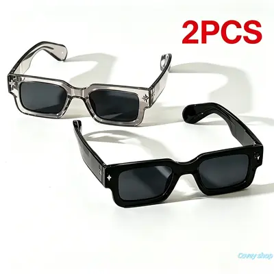 New Unisex Retro Thick-Frame Sunglasses Set (2-Piece) - Full-Rim, Lightweight, PC Anti-Glare Lens Beachwear, Cool Gifts for Guys, Fashion Eyewear for Travel, Party