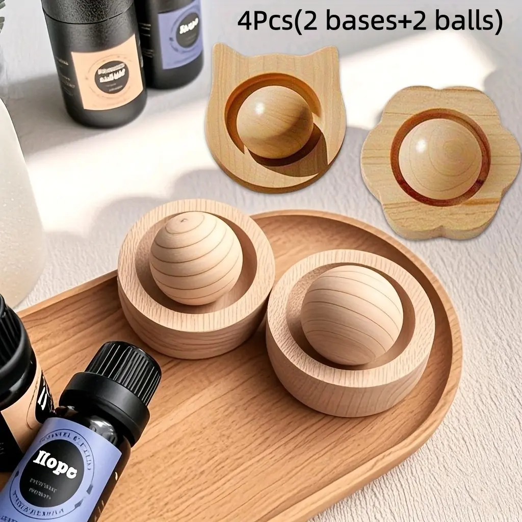 Cute Shaped Wooden Aroma Diffuser, Air Diffusers For Home, No‑Fire Essential Oil Diffuser Ball, Solid Wood Aromatherapy Base, Cat & Flower Scent Diffuser Ornament, Home Bedroom Wardrobe Desktop Fragrance Decor, Wood Sphere Diffuser