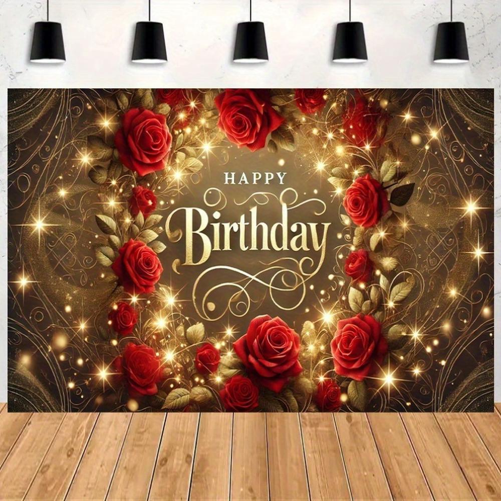 1pc 2D Flat Celebration of red roses, Polyester Photography Backdrop , Birthday Banner Flag Supplies, Cake Table Studio Party Decoration and Portrait Photo Shoot, Outdoor celebration activities, Mul White