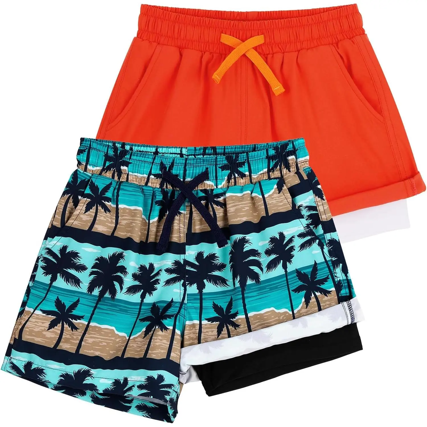 Boys' Youth Swim Trunks with Compression Liner, Elastic Waistband, Graphic Design & Pockets - Quick-Drying Swimming Bathing Suit Shorts for Water Park, Surfing (2-14 Years, Gift), Swimsuits Swimwear