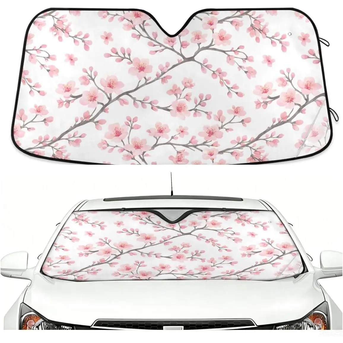 Pink Cherry Blossoms Car Windshield Sun Shade Windshield Cover Automotive Sun Visor Foldable Front Window Shades Block UV Rays Windshield Sunshade Protector,55x27.6in