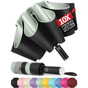 Inverted Travel Umbrella Compact - Windproof Umbrellas for Rain with Reflective Strip, Large UV Umbrella for Sun Protection, Automatic Portable Umbrellas Fold in Reverse for , Backpack