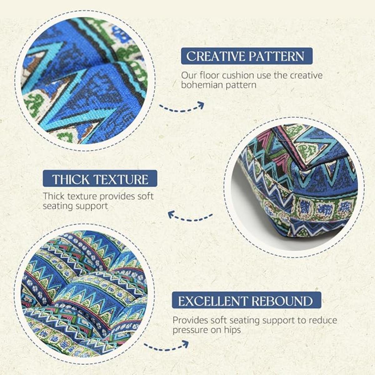 Round Meditation Cushion Set of 2, Large Bohomian Decorative Floor Cushions Thicked Memory Foam Throw Floor Pillows Seating, Tufted Soft Floor Pillows for Livingroom Yoga 22 * 22in