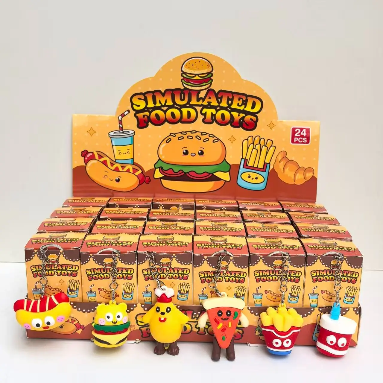 24pcs Cartoon Fast Food Keychain Blind Box, Cute Burger/hot Dog/fries/drink Decorations, Mystery Box for Backpack Accessories Gift, Cute Keychains