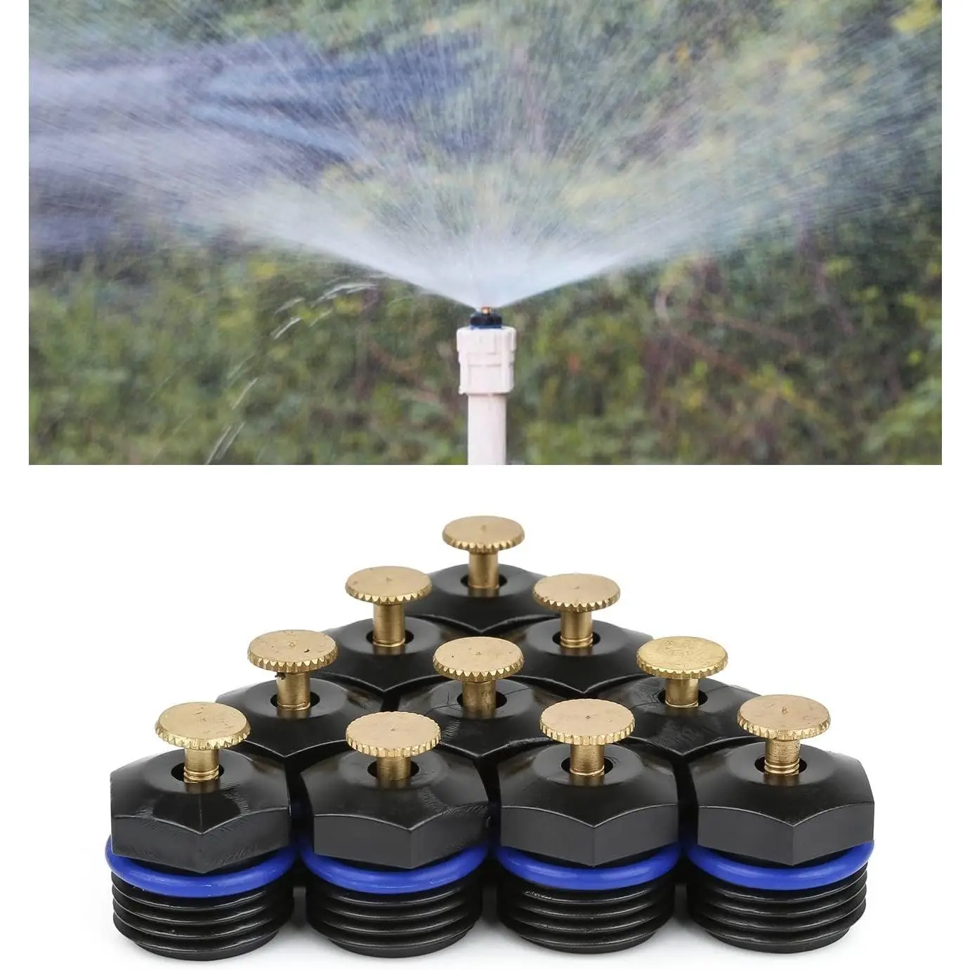 10-Count Atomizing Sprinkler Nozzles with Brass Parts, 1/2 Inch Garden Misting Emitters, 360-Degree Adjustable Irrigation Heads for Agricultural Watering