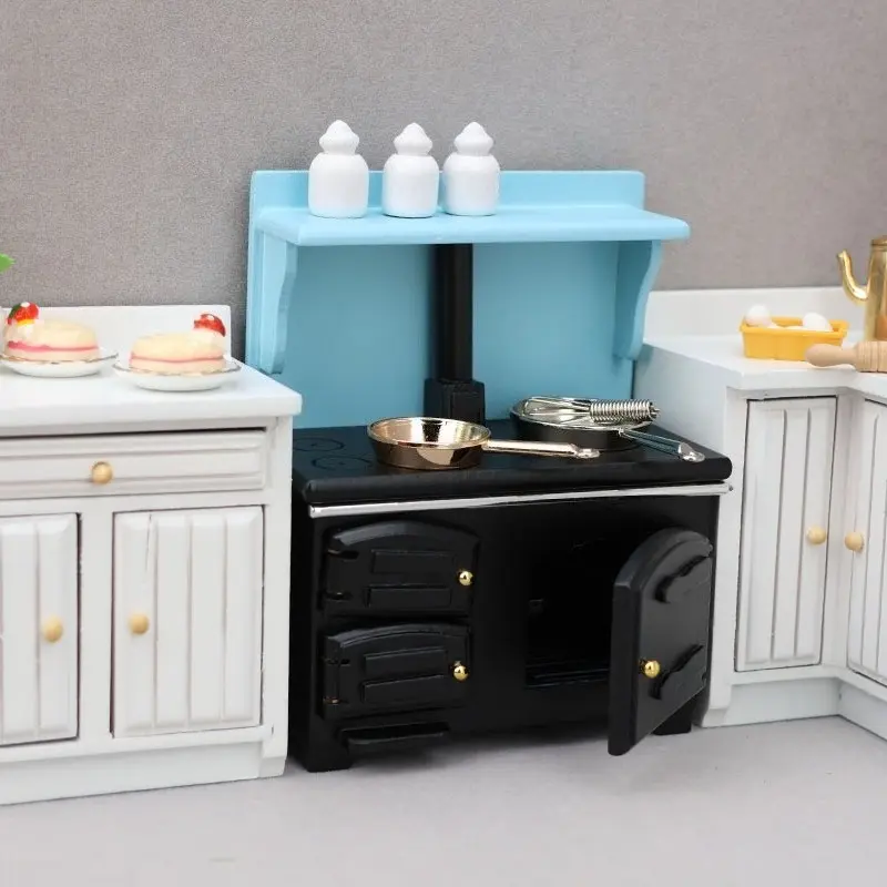 1:12 Mini Dollhouse Kitchen Stove Micro Scene Vintage Black Range Christmas Easter New Year Gift
