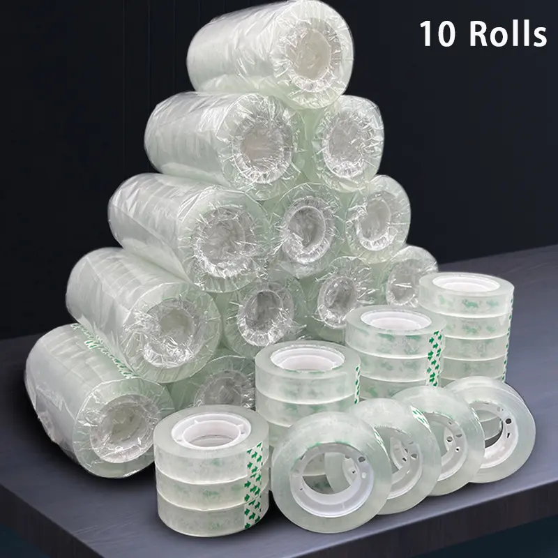 10 Rolls of Super Strong Transparent Tape - 0.8cm Wide (0.32 Inches), Suitable for Gift Wrapping, Moving, Office, Crafts, Home, Warehouse, Mailing, Neatly Stacked Rolls, Office Supplies, Crafting Esse