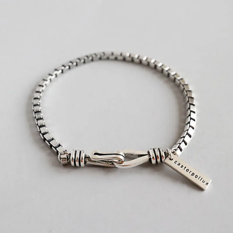 Men's Vintage Antiqued Cuban Link Bracelet, Plastic Alloy Wrist Jewelry with a Square Tag Pendant for Casual Wear, Antique Look, Casual Daily, Decorative Wrist, Male Wear, Bracelets, Bangle, Retro, Retro Vibe, Cuban Style Chain Bracelets & Bangles