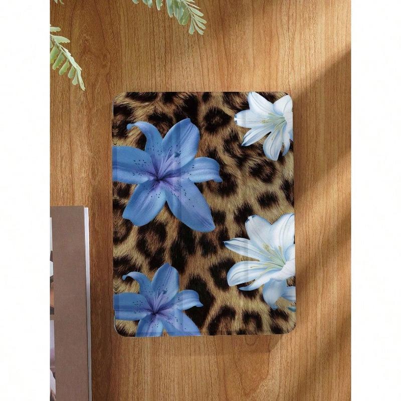 Leopard Print Floral iPad Case, Built-in Pencil Slot Adjustable Stand Auto Sleep/Wake, Lightweight Durable Soft Edge for iPad 10th/11th Gen/A16/Air 13/11-inch/Pro 11-inch/2025 & Galaxy Tab S9 FE+ 12.4-inch, Unisex Back-to-School Valentine’s Day Gift
