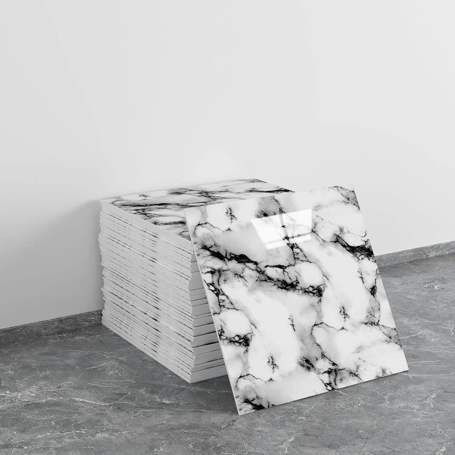 20 pieces of marble are ready for immediate application as waterproof PVC shower wall panels for bathroom splash-proof tiles. Suitable for bedrooms and kitchens. 30 cm x 30 cm (ink and white, 19.4 square feet)