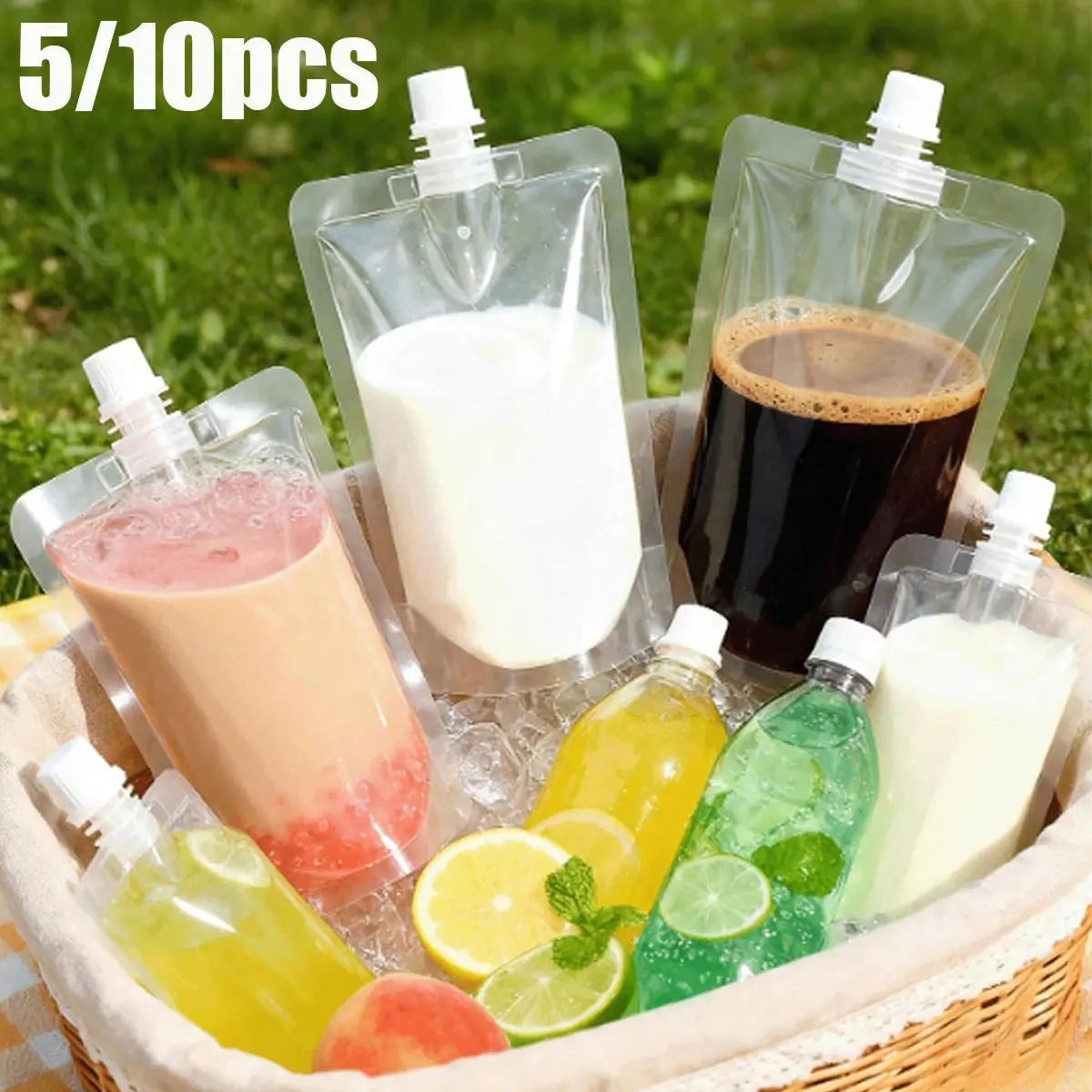 10/20 Pcs Spiral Cap Sealed Pouches with Stand Base, Ideal for Juice/mousse Storage, Outdoor Camping, Tea Packaging, Portable Freshness