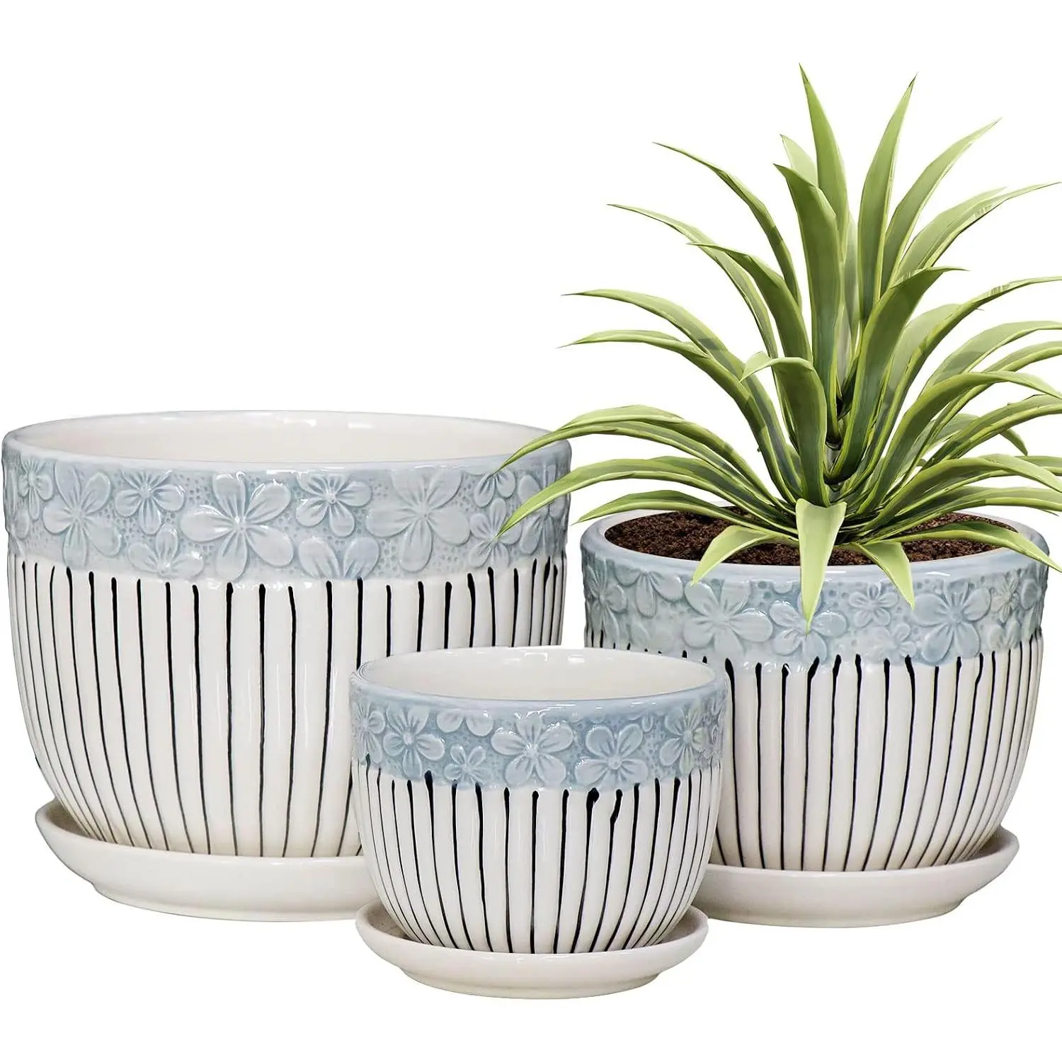 Gray Flower Pots, Texture Ceramic  Pots for Indoor  Set of 3 | Planters with  | Cute Garden Pots | 6.7/5.5/4 Inch Succulent Pots | Indoor Decor Pots for  | Outdoor Garden Pots