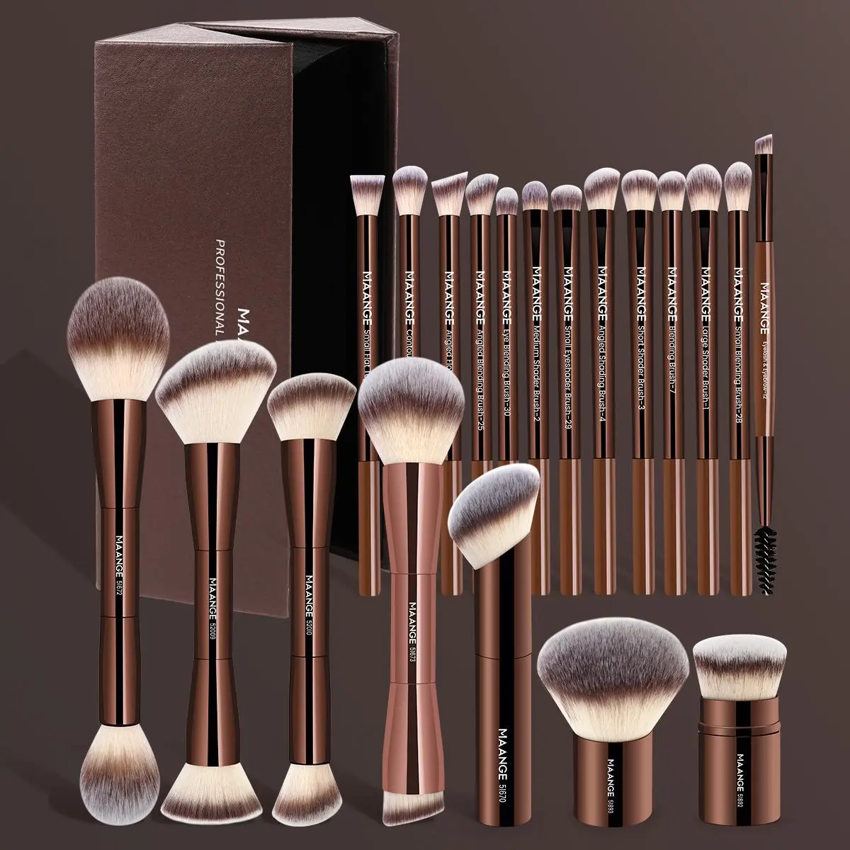 Maange 20-Piece Professional Aluminum Makeup Brush Set, Foundation, Powder, Eyeshadow, Blush, Highlighter, Concealer Brushes, Gift for Women