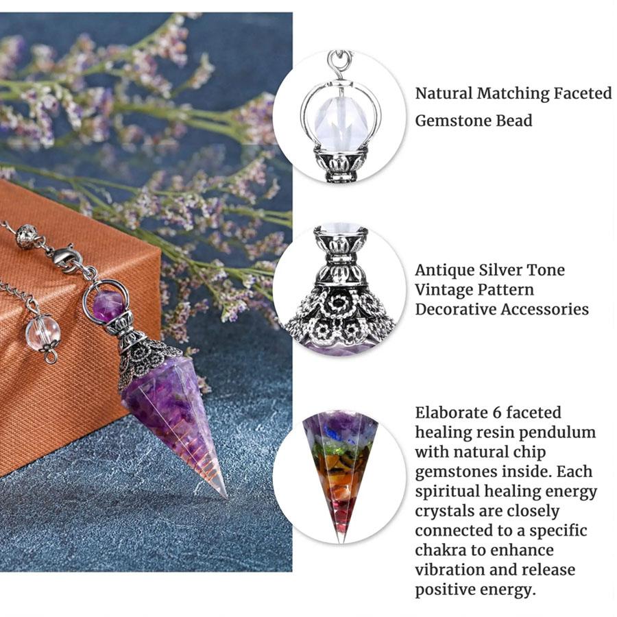 Vintage Style Colorful Crystal Pendulum, 1 Count Gemstone Rainbow Crushed Stone Resin Spiritual Pendulum Accessory, Retro Natural Crystal Pendant for Home Office Dormitory School Car