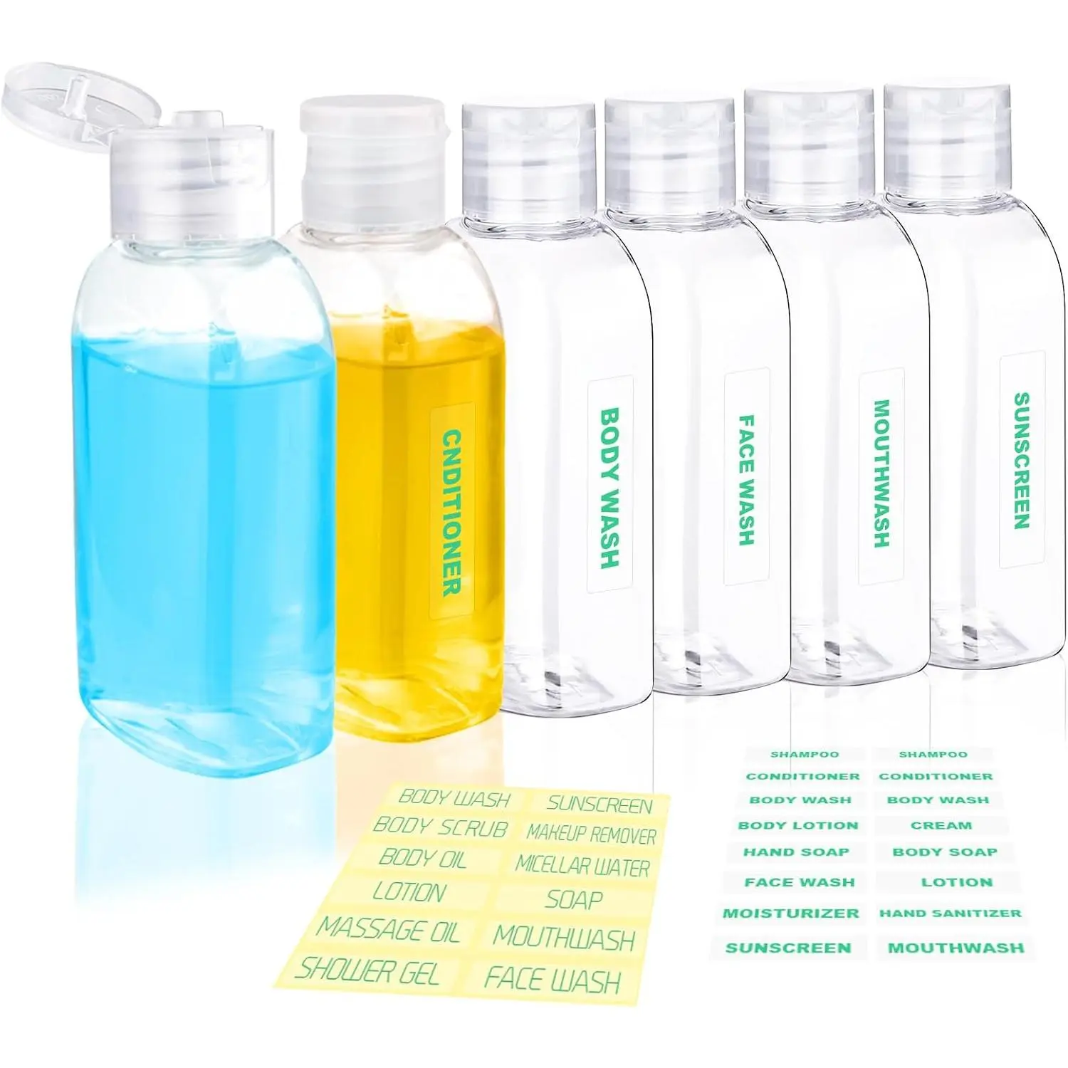 6 count 3.4oz TSA Approved Clear Travel Shampoo Bottles | Travel Bottles for Toiletries, Leak Proof, Refillable Lotion Containers, with Flip Cap, Small Plastic Squeeze Bottle