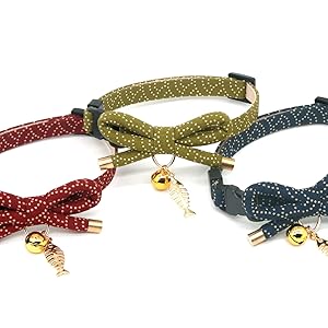 PetSoKoo Cute Bowtie Cat Collar with Bell. Japanese Stylish Bowknot & Fish Charm. Safety Breakaway, Soft, Lightweight, for Girl Boy Male Female Cats Kitten,Green