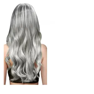 Highlighted Middle Part Long Curly Gray Gradient Anime Wig 26in