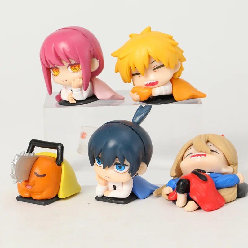 Cute Chainsaw Man Power Figure Anime Aki Denji Statue Makima Sleeping Action Figurine Desk Decoration Table Accessories Toy Gift