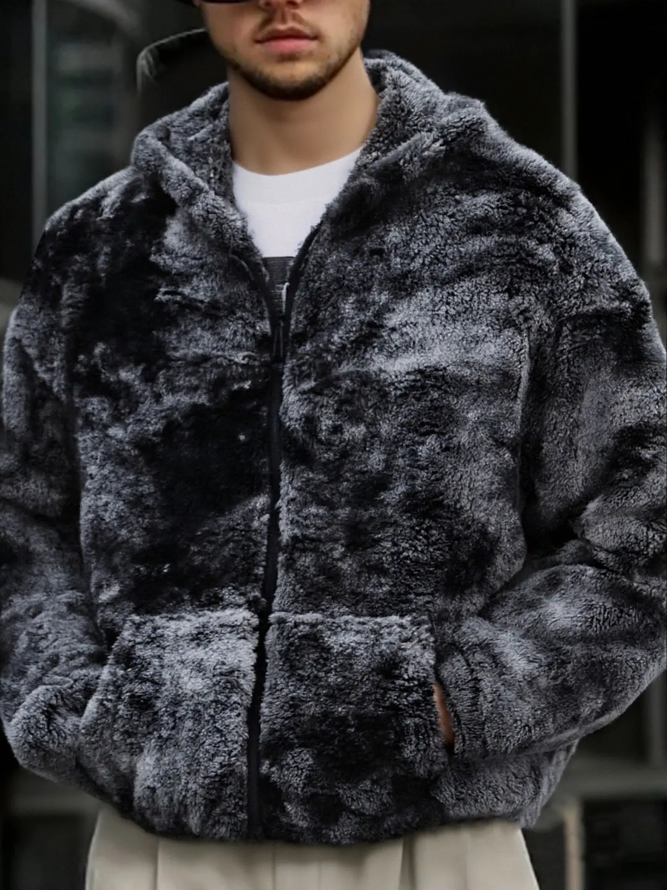 Autumn Winter Essential Fleece Hooded Cardigan Jacket, Tie-Dye Fleece Fabric, Versatile Comfortable, Must-Have for European and American Fashionistas, Casual