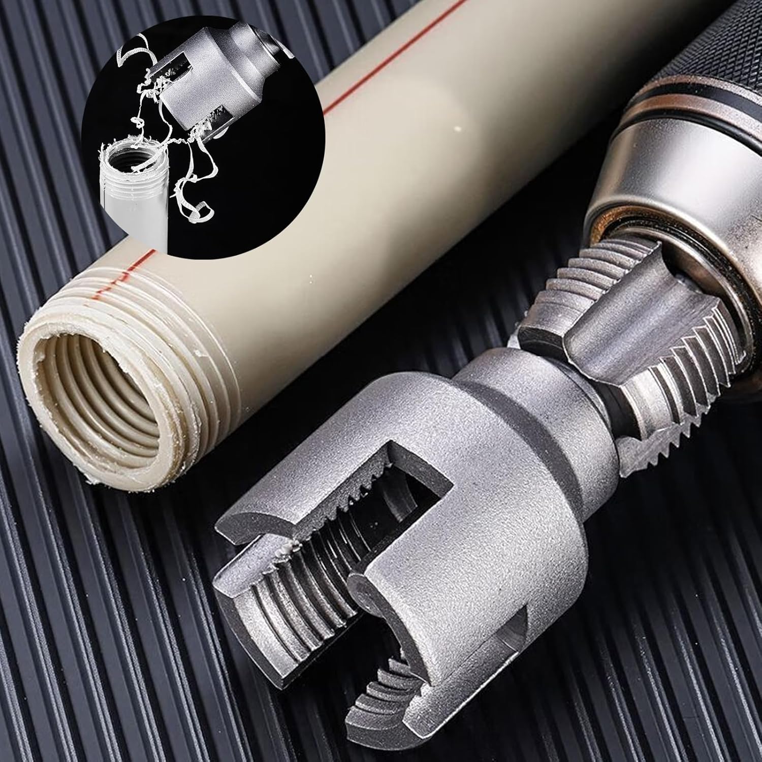 Integrated Internal & External Pipe Threading Tool, Pipe Thread Cutting Tool, Electric Drill Compatible PVC Pipe Threader Kit, 1/2" (DN15) 3/4" (DN20) Pipe Size (1/2" + 3/4")