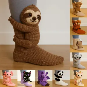 Women'S 3D Animal Socks - Cozy Mid-Calf Floor Socks Featuring Adorable Designs of a Sloth, Panda, Rabbit, And Bear. These Soft, Hand-Washable Socks Make a Delightful Christmas Gift