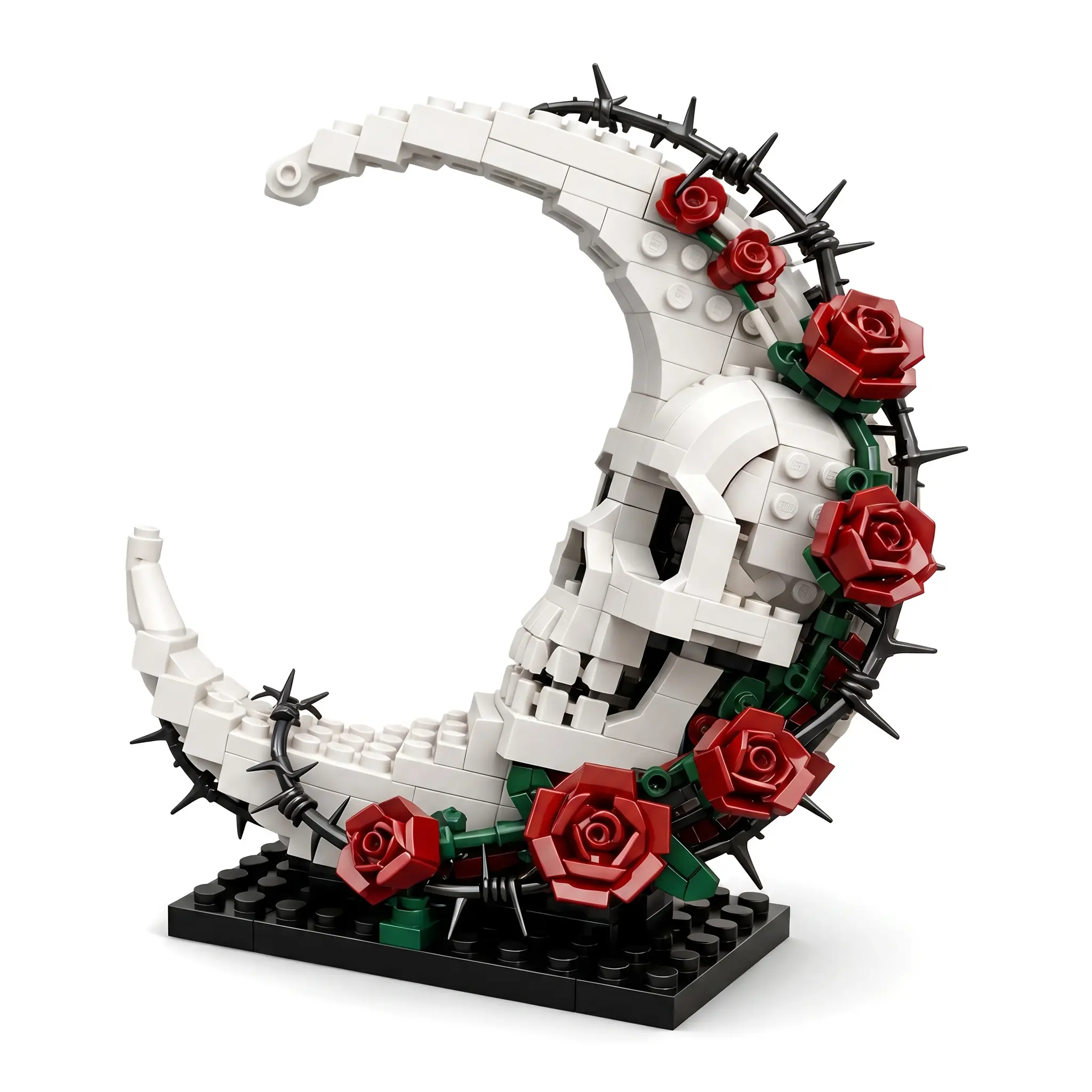 439pcs Moc Skull Moon Black Thorn Rose Creative Building Blocks Dark Horror Plant Assembly Model with Gift Box and Instructions Bricks Toys Suitable Gifts for Family and Friends