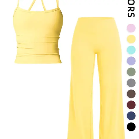 Women's Outdoor Sports Tank Top and Pants Set, with Padded Bra, Ideal for Daily Commute, Yoga, Fitness, Leisure, Vacation, Athletic Yoga Set, Active Wear