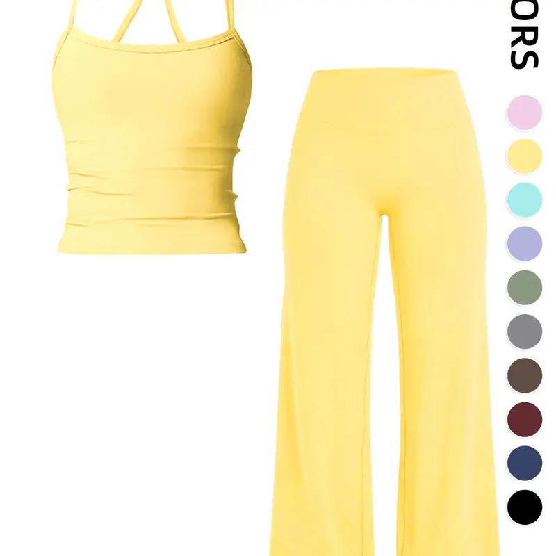 Women's Outdoor Sports Tank Top and Pants Set, with Padded Bra, Ideal for Daily Commute, Yoga, Fitness, Leisure, Vacation, Athletic Yoga Set, Active Wear