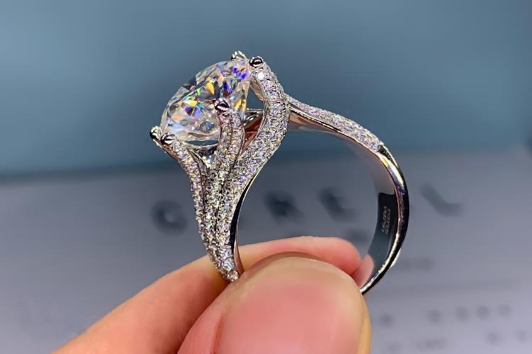 5ct Luxury Moissanite Diamond Ring - 925 Silver plated with 18K gold   Full Diamond Popular Women's engagement wedding Ring ,D-VVS1, GRA, J088