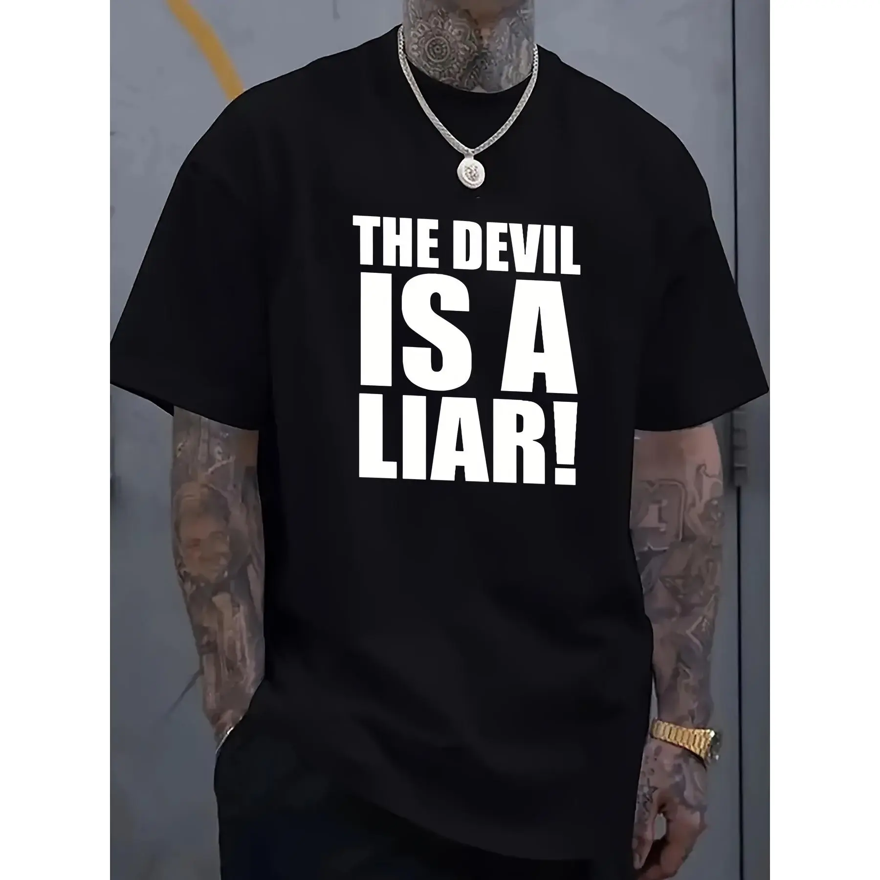 Men'S Christian 'The Devil Is a Liar' T-Shirt - Bold Statement of Faith Design, Featuring Soft And Breathable Fabric, Perfect for Casual Wear, a Great Gift for Believers, Ideal for Christmas Gifting, Available in Plus Sizes