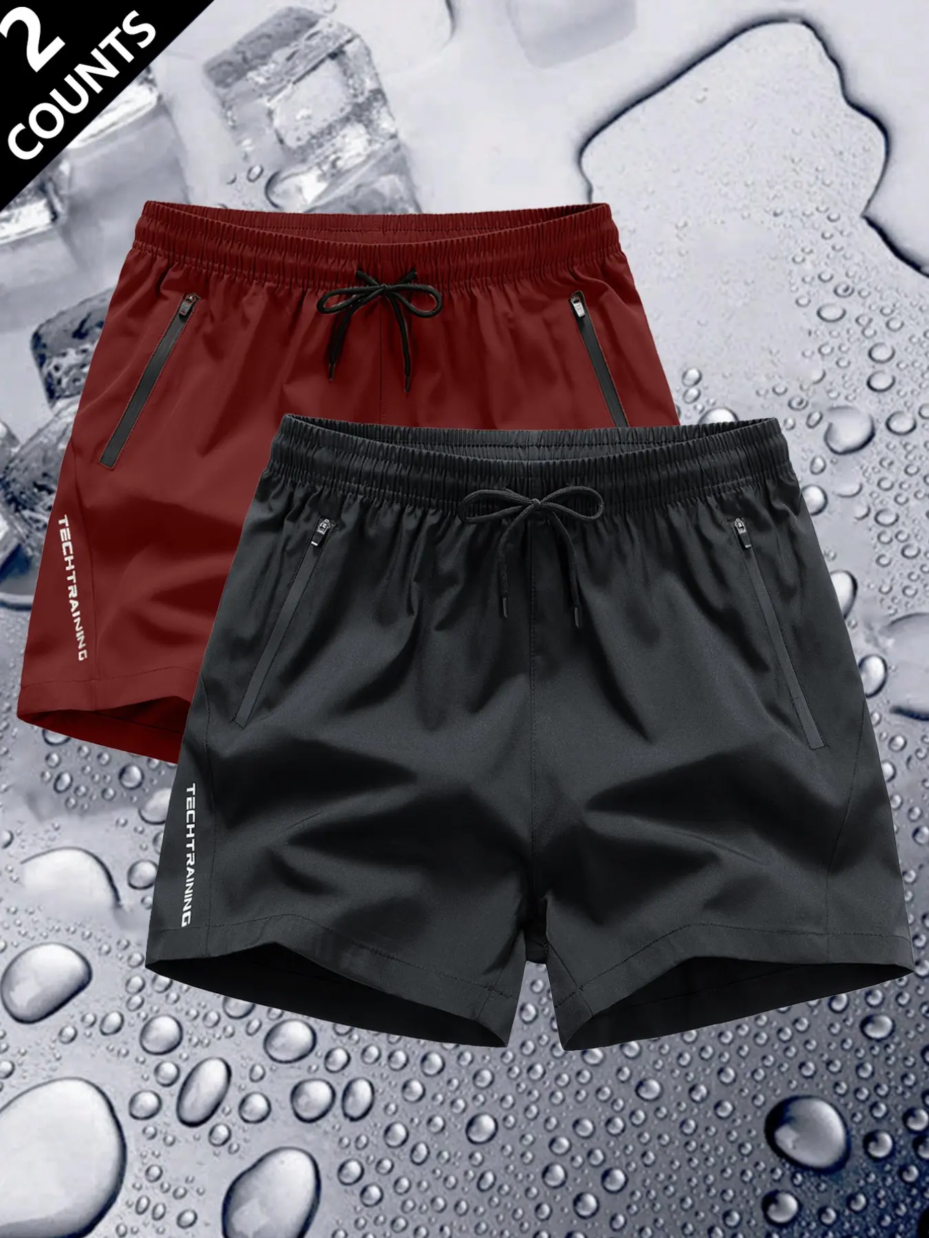 2 pieces of men's lightweight 3-inch sports shorts with drawstring waistband and zippered pockets, suitable for breathable exercise running shorts for gym, travel, and daily activities