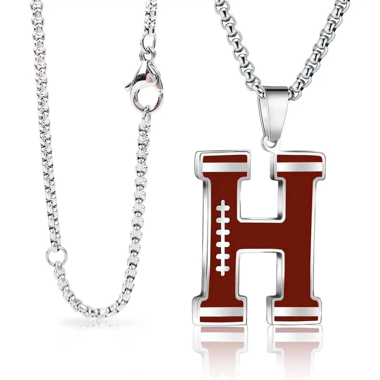 Football Initial Necklace for Men A-Z Letter Stainless Steel Charm Pandant 20+2 Inches Chain, Football Gifts for Youth Boys  Players