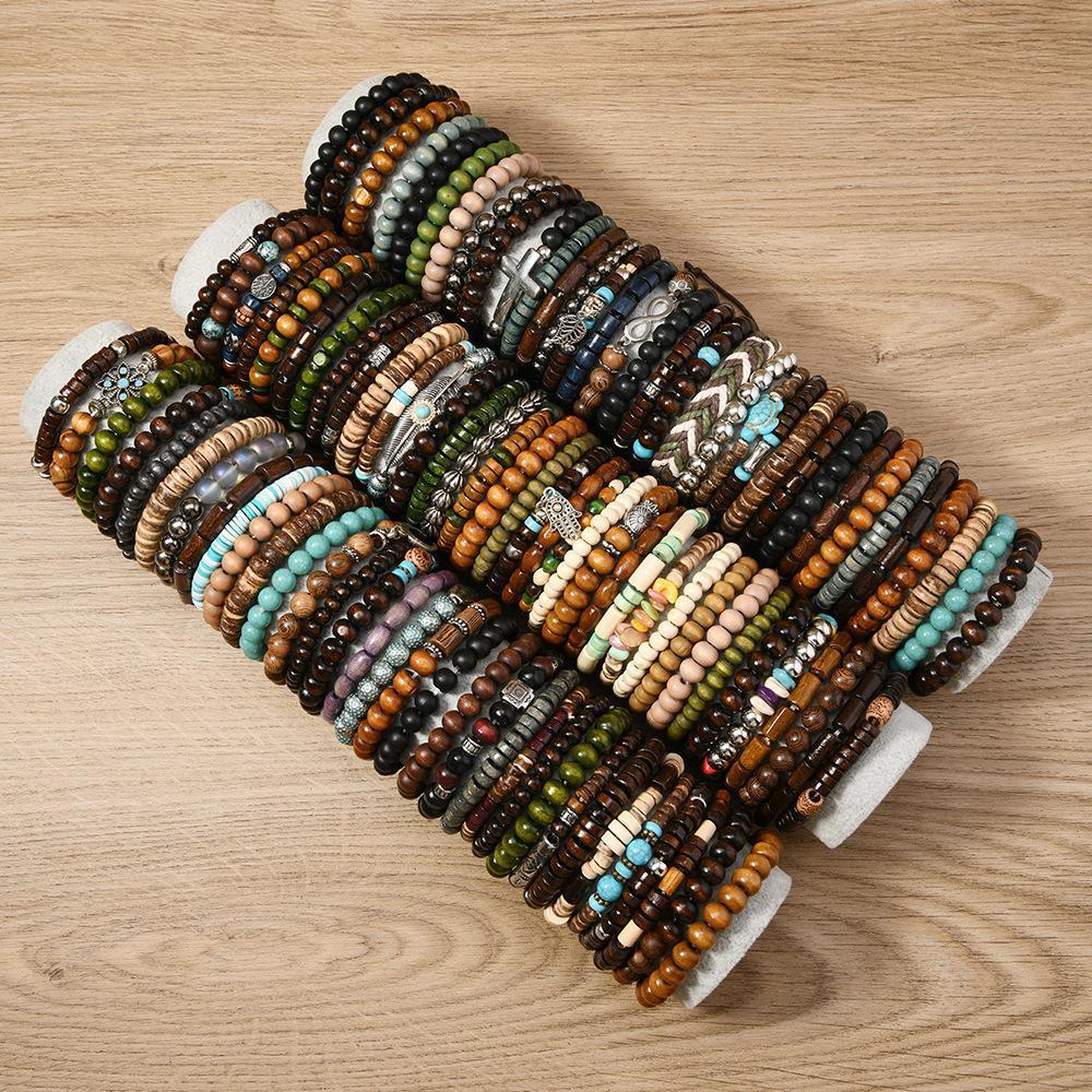 Random 36/41/72 Pcs Vintage Bohemian Style Beaded Bracelets Set - Handmade with Elastic String, Coconut Shell & Wooden Beads, Stylish Women's Retro Jewelry, Perfect for Daily Wear & Holiday Gifting